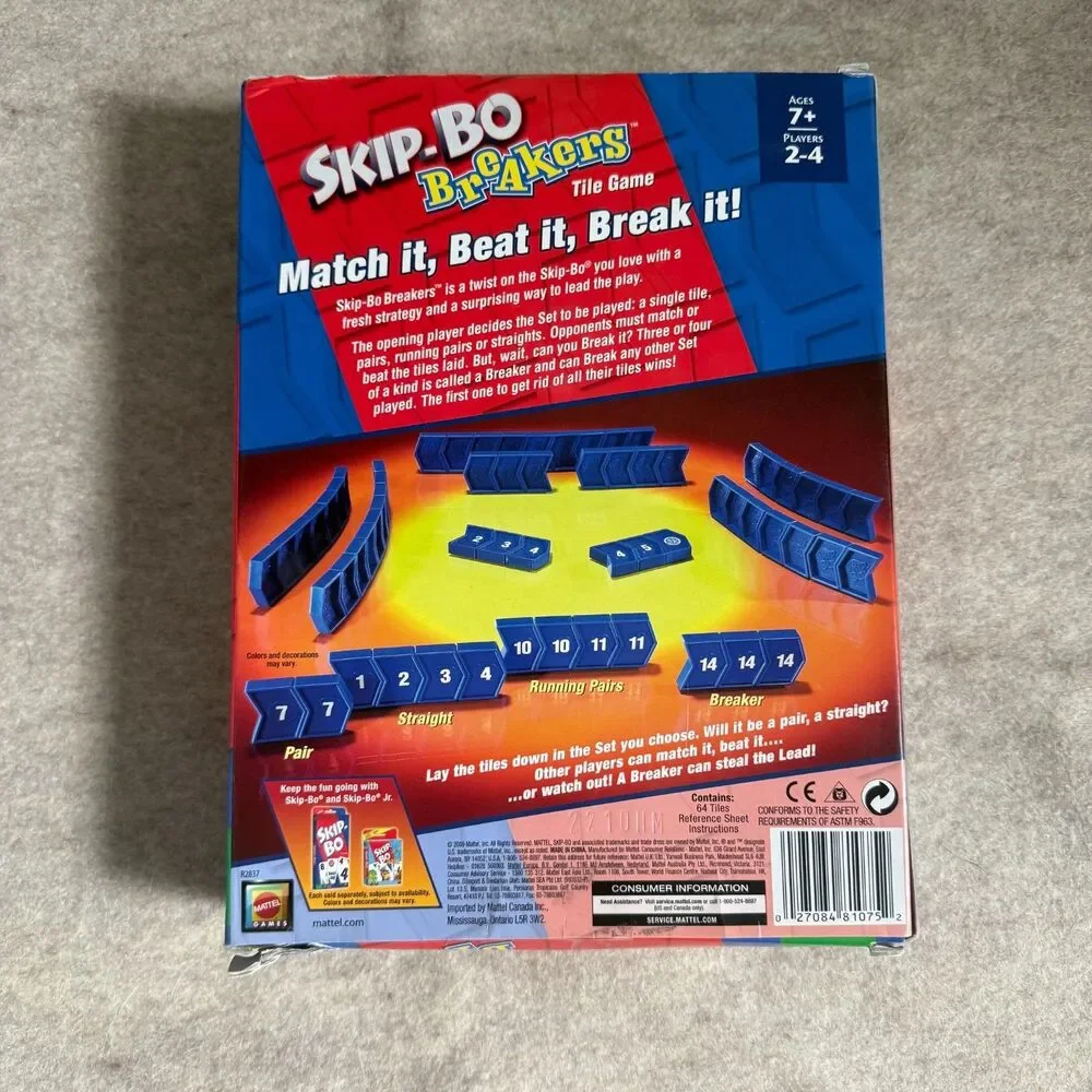 Skip-Bo Breakers tile game NEW Mattel family strategy sequencing 2009